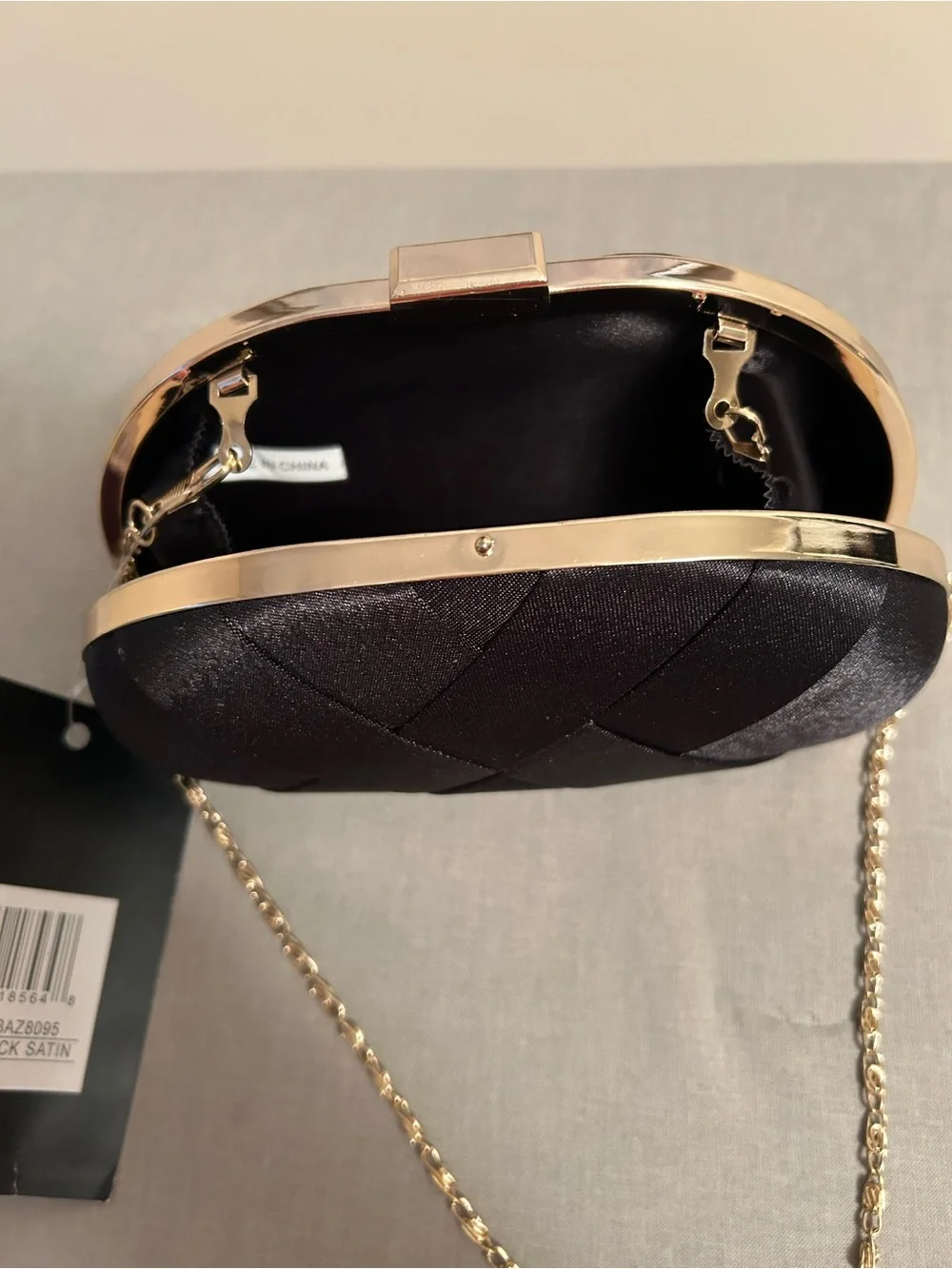 Harve Benard Black Satin Evening Clutch with Gold Chain